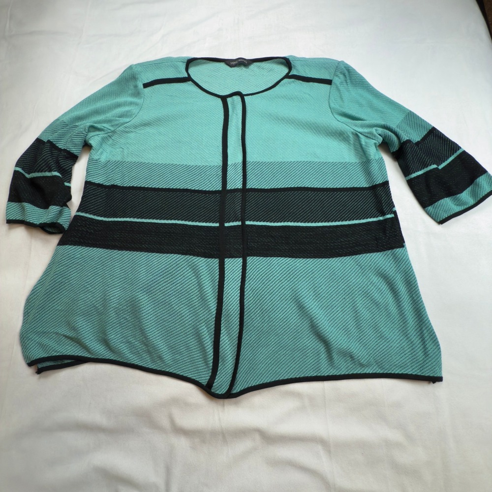 Ming Wang Women's Aqua Green Black Knit Cardigan Sweater Jacket